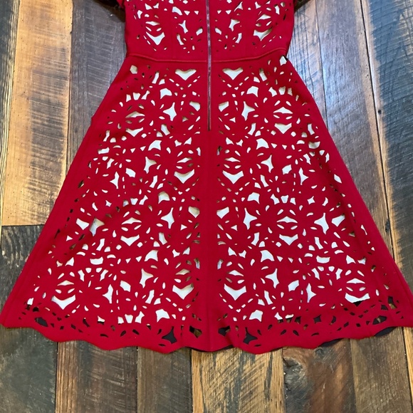 Moulinette Soeurs Laser-Cut Red Fit & Flare Dress Anthropologie Size 6 - Picture 6 of 12